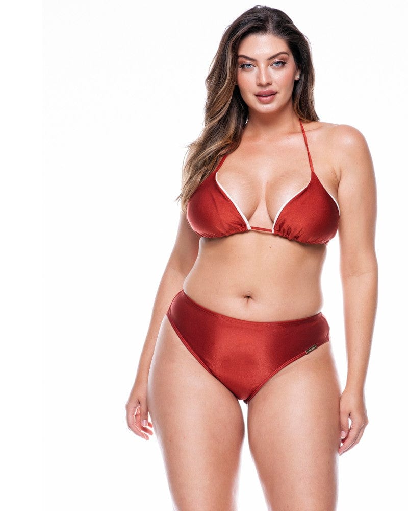 Front of a model wearing a size 24 Scrunch Bikini Panties in Orange by Lehona. | dia_product_style_image_id:267642
